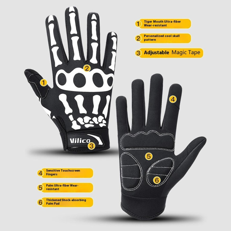 VILICO 1 Pair Cycling Gloves Full Finger Shock Absorbing Non-Slip Touch Screen Gloves - L