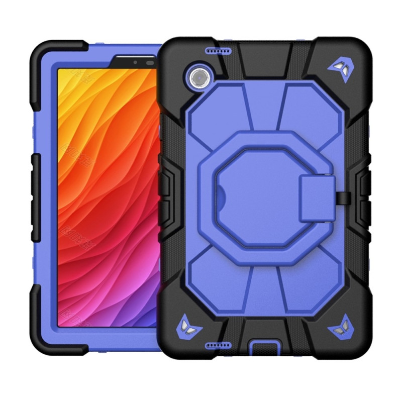 For Samsung Galaxy Tab A11 Case PC+Silicone Tablet Cover with Rotating Kickstand Black + Blue