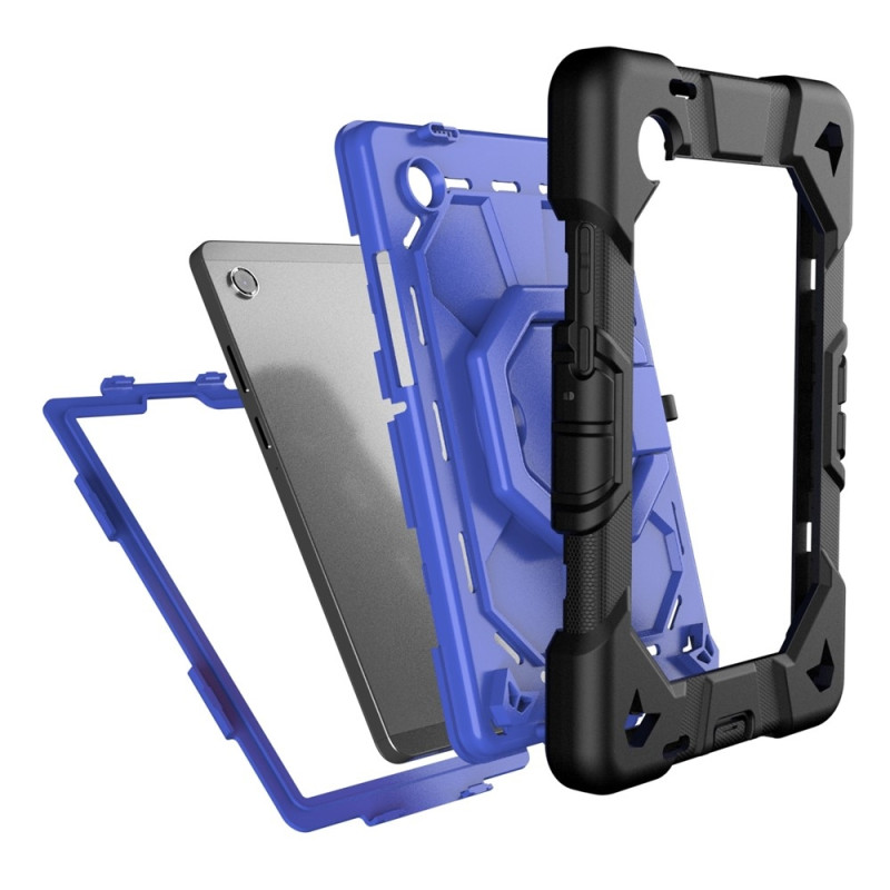 For Samsung Galaxy Tab A11 Case PC+Silicone Tablet Cover with Rotating Kickstand Black + Blue