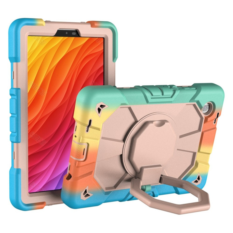 For Samsung Galaxy Tab A11 Case PC+Silicone Tablet Cover with Rotating Kickstand Rainbow