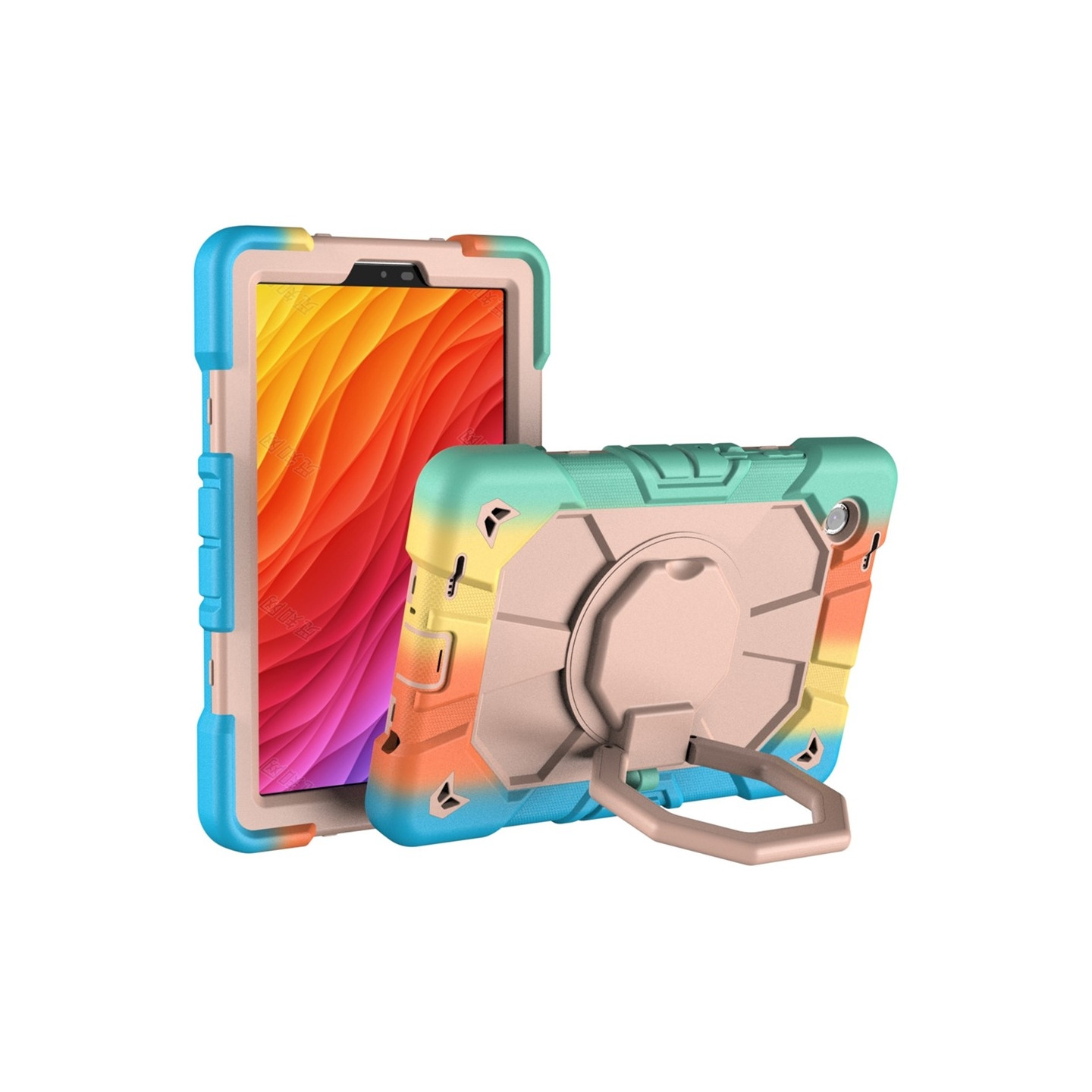 For Samsung Galaxy Tab A11 Case PC+Silicone Tablet Cover with Rotating Kickstand Rainbow
