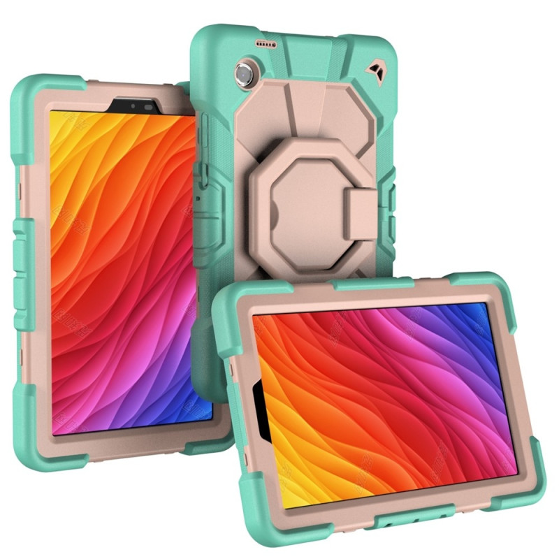 For Samsung Galaxy Tab A11 Case PC+Silicone Tablet Cover with Rotating Kickstand Green + Pink