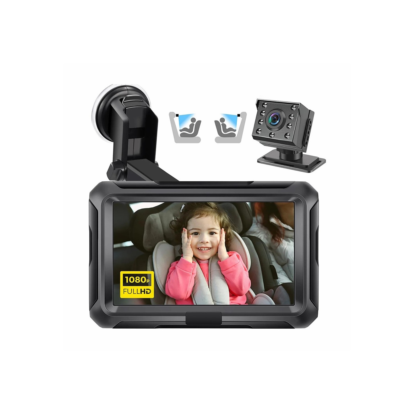 4,3 tuuman HD 1080P vauvamonitori autoon, 360 asteen kierto, laajakulmainen yönäkökamera