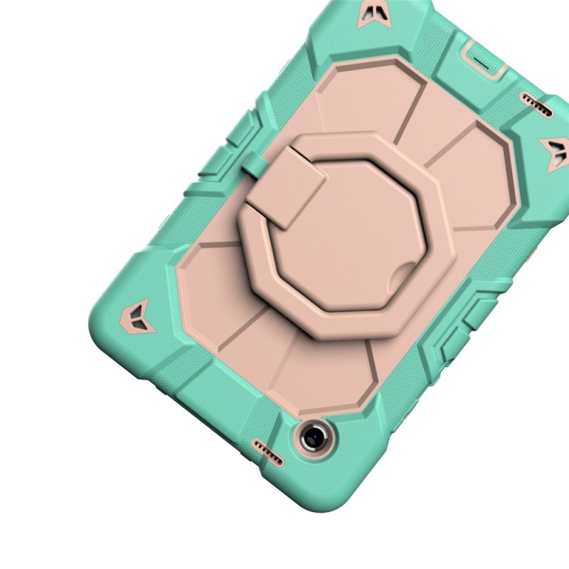 For Samsung Galaxy Tab A11 Case PC+Silicone Tablet Cover with Rotating Kickstand Green + Pink