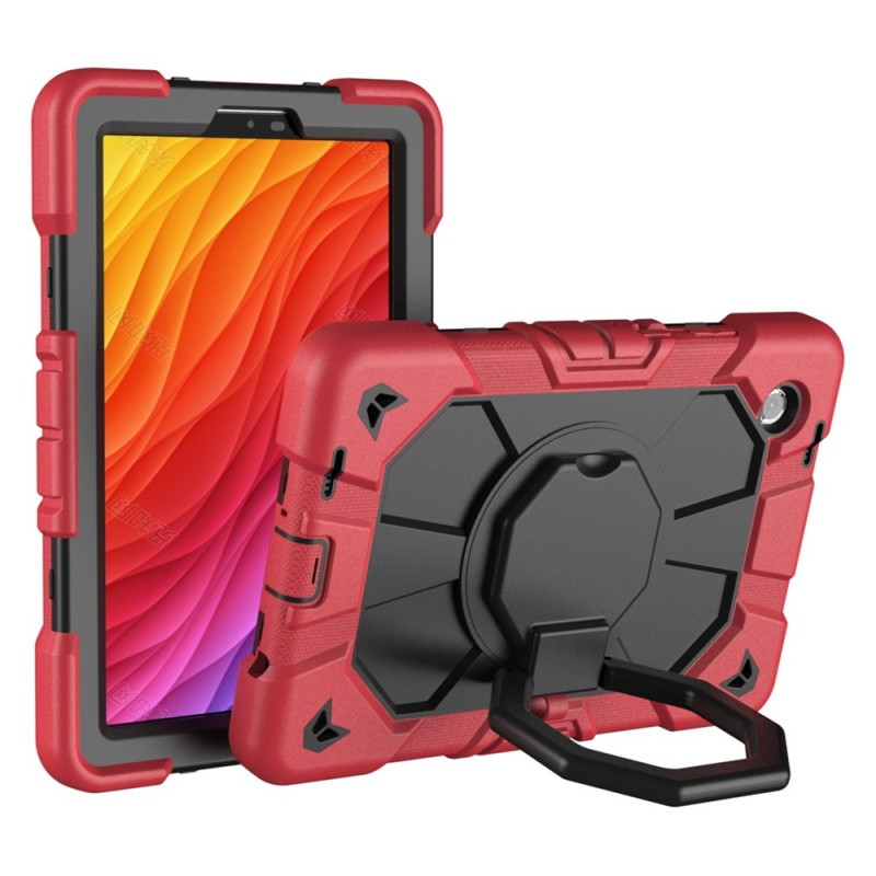 For Samsung Galaxy Tab A11 Case PC+Silicone Tablet Cover with Rotating Kickstand Red + Black