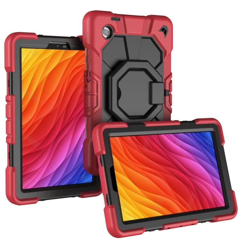 For Samsung Galaxy Tab A11 Case PC+Silicone Tablet Cover with Rotating Kickstand Red + Black