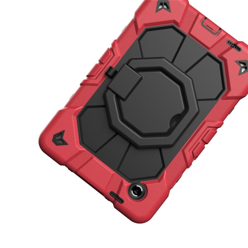 For Samsung Galaxy Tab A11 Case PC+Silicone Tablet Cover with Rotating Kickstand Red + Black