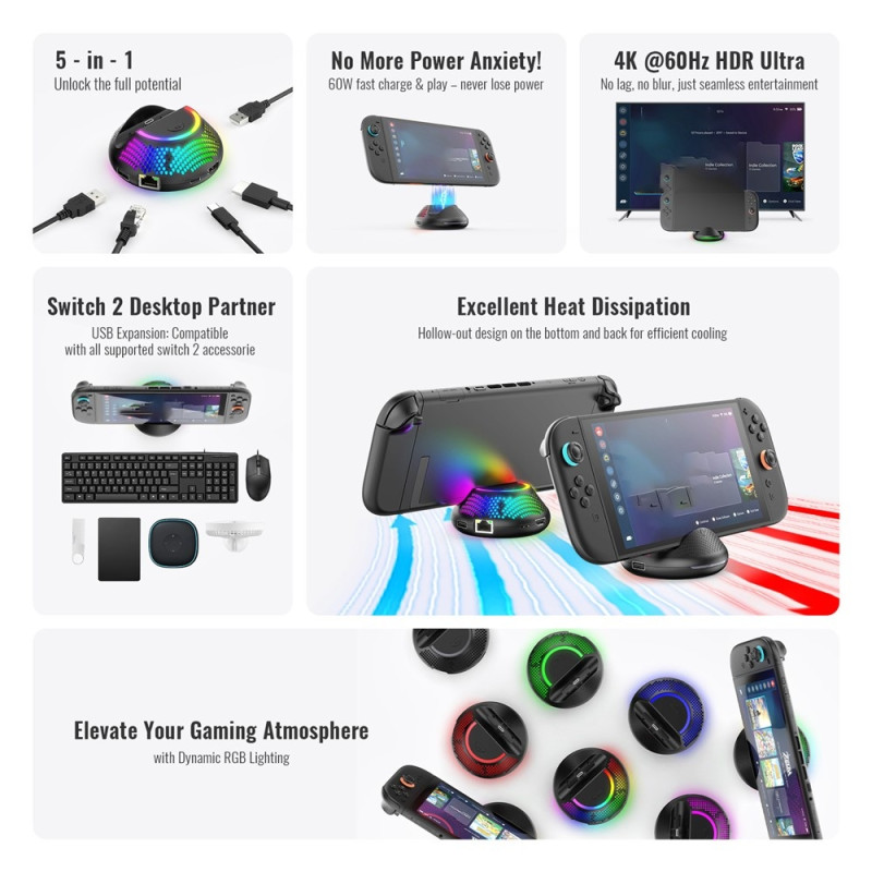 Kompatibel med Nintendo Switch 2 TV-dokk videokonverter Gigabit Ethernet