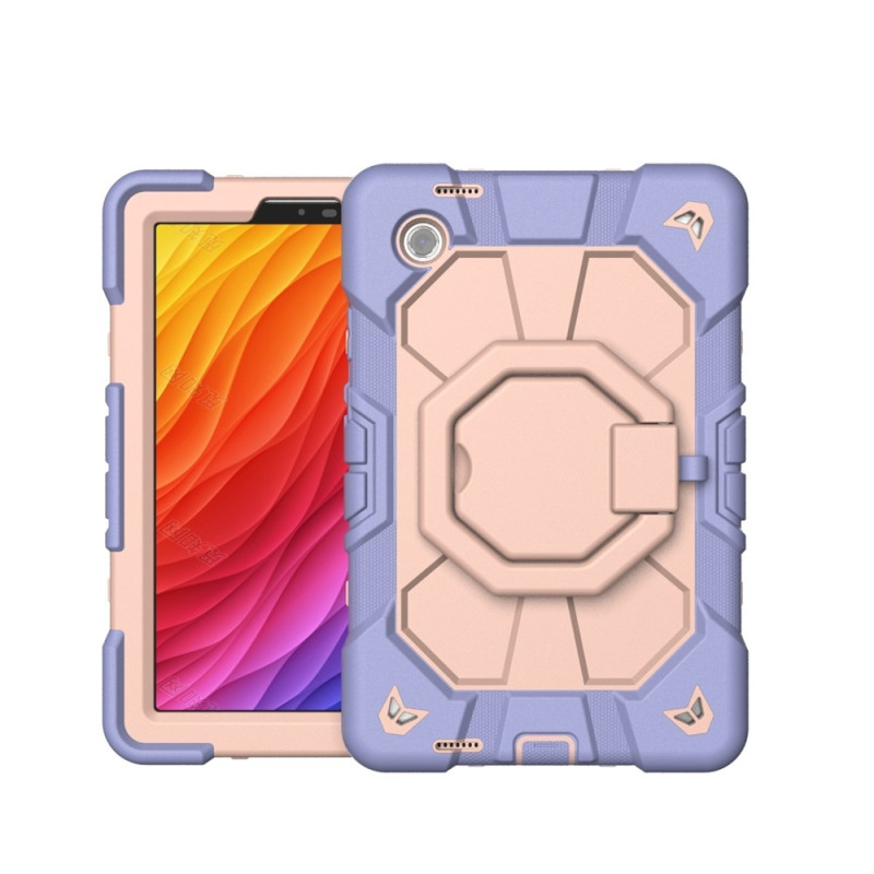 For Samsung Galaxy Tab A11+ Case PC+Silicone Tablet Cover with Rotating Kickstand Purple + Pink