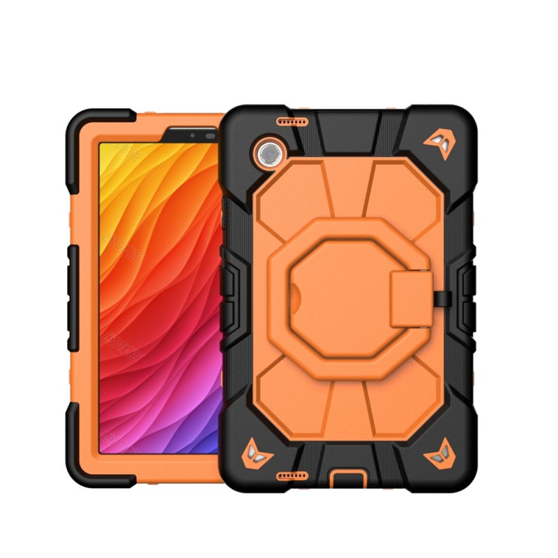 For Samsung Galaxy Tab A11+ Case PC+Silicone Tablet Cover with Rotating Kickstand Black + Orange