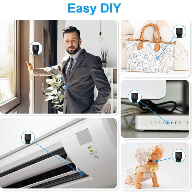 Overvågningskamera Trådløst WiFi Minikamera Mikrofon Bevægelsesdetektion + 64GB