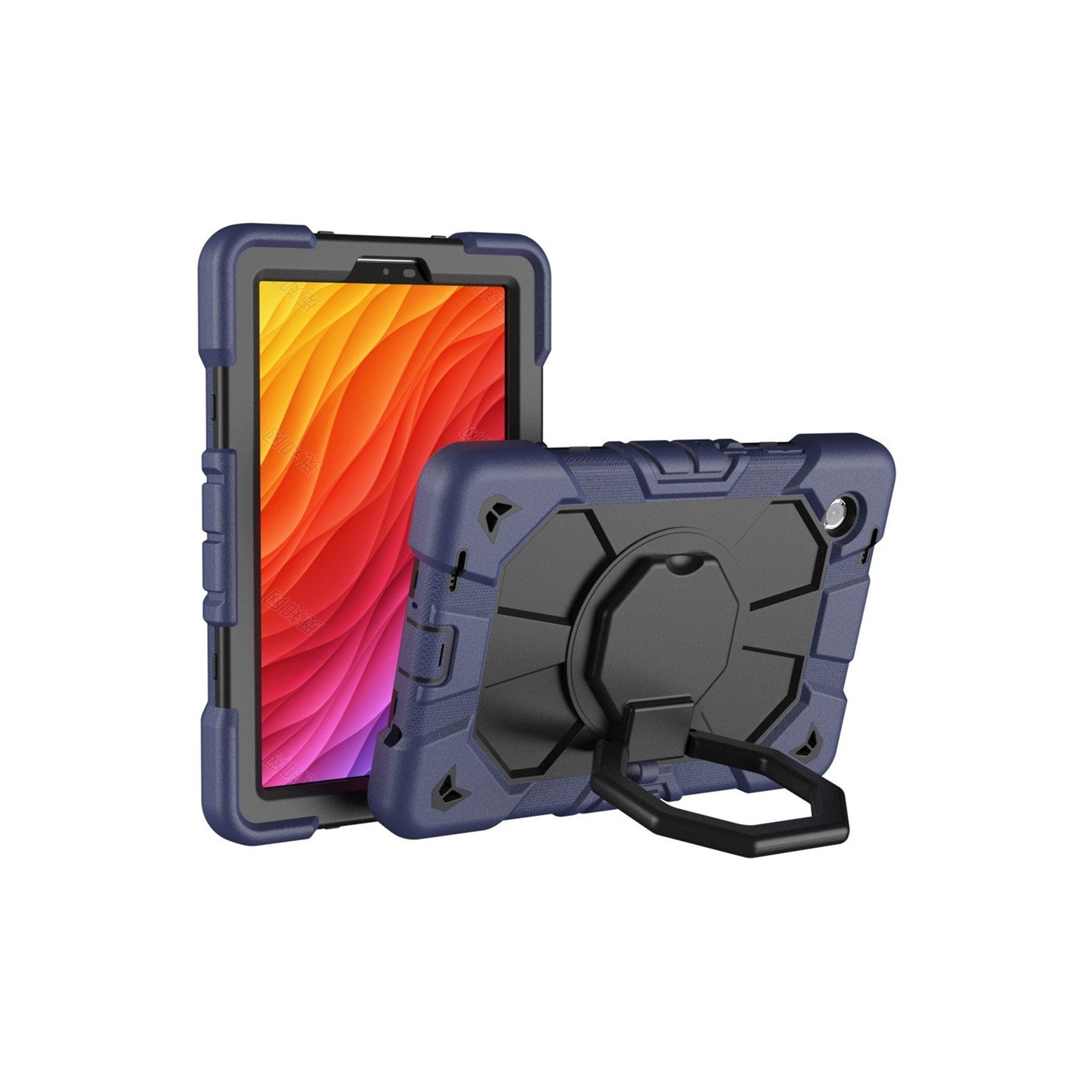 For Samsung Galaxy Tab A11+ Case PC+Silicone Tablet Cover with Rotating Kickstand Navy Blue + Black