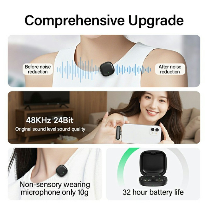 Mikrofon til iPhone 15/16/Android støjreducerende lavalier USB-C-modtager