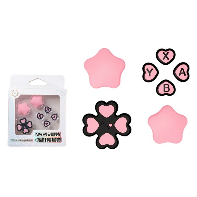 Compatible with Nintendo Switch 2 7pcs D-pad Button ABXY Sticker - Pink+Black