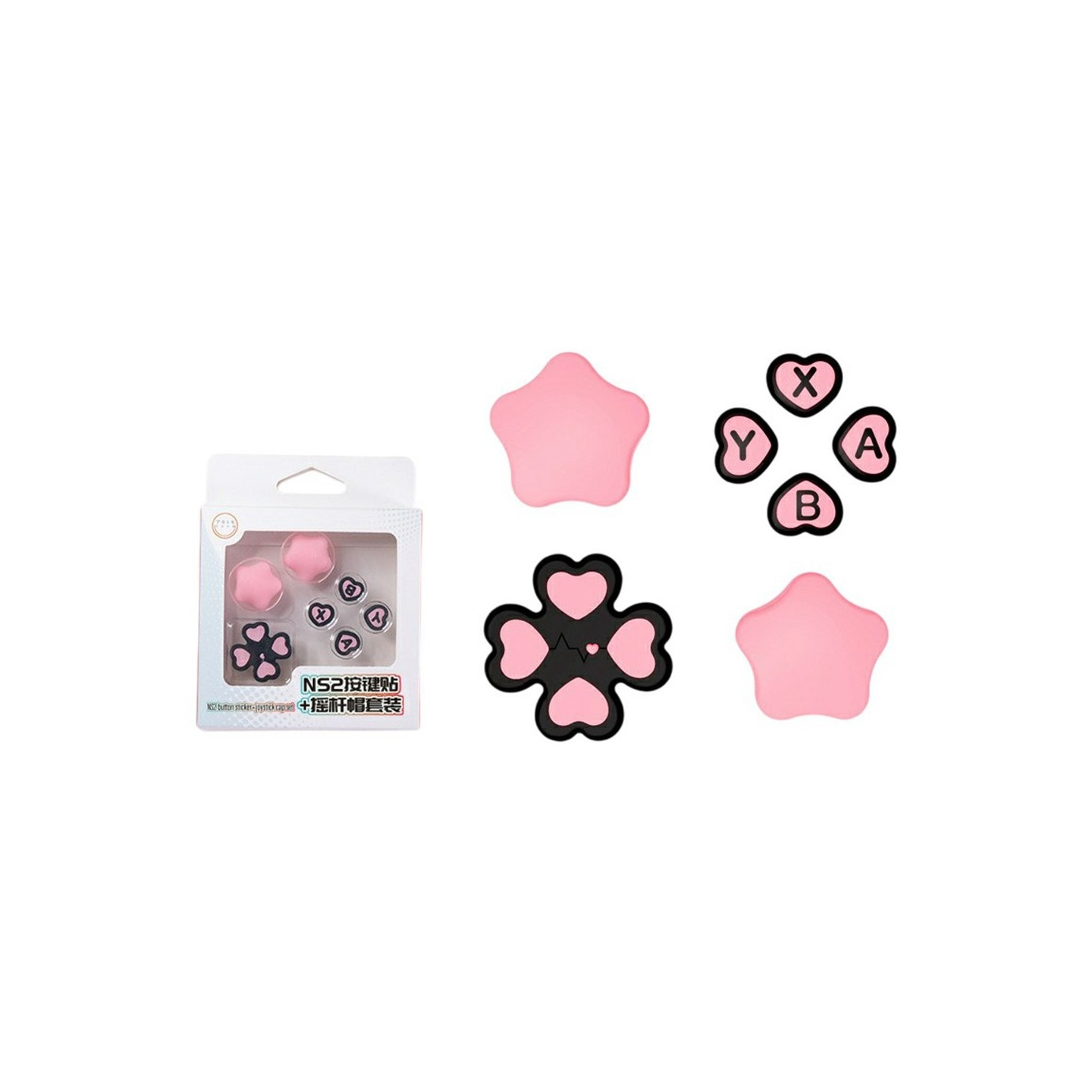 Kompatibel med Nintendo Switch 2 7 stk. D-pad-knapp ABXY-klistremerke - Rosa+Svart