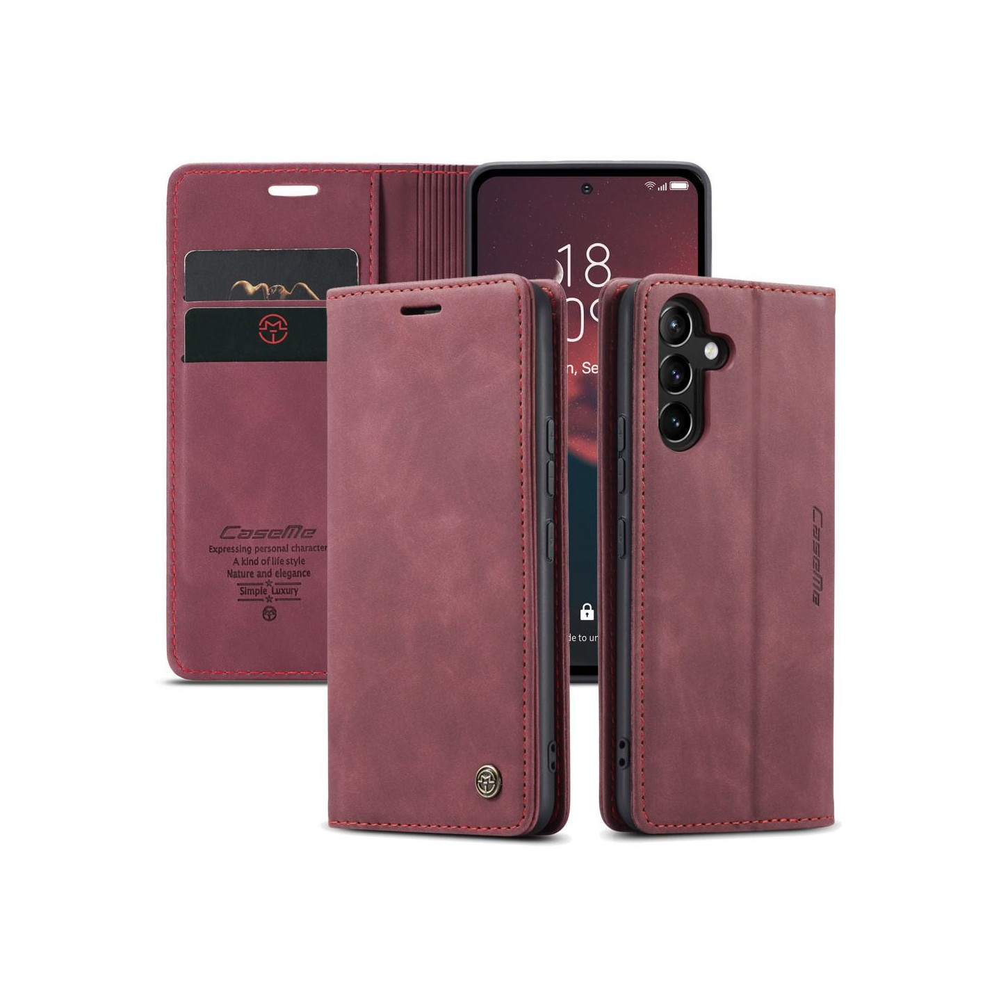 CASEME Retro Wallet Case for Samsung Galaxy A54 - Wine Red