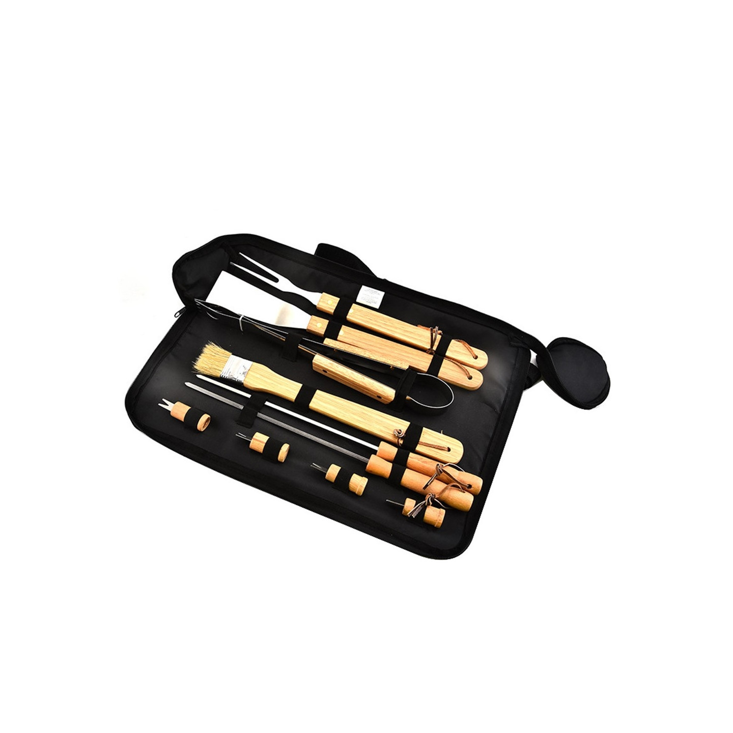 10 st/set BBQ Grilltillbehör Grillkit trähandtag bärväska Grilla Grill Verktyg