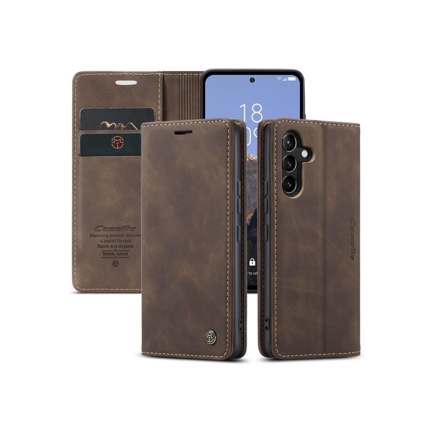 CASEME Retro Wallet Case for Samsung Galaxy A54 - Coffee