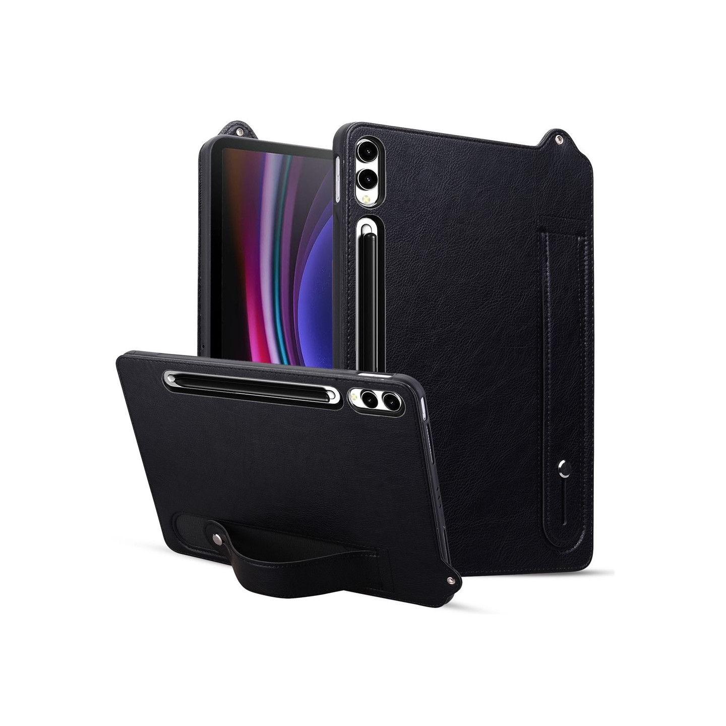For Samsung Galaxy Tab S11 Ultra Case with Hand Strap and Kickstand - Black