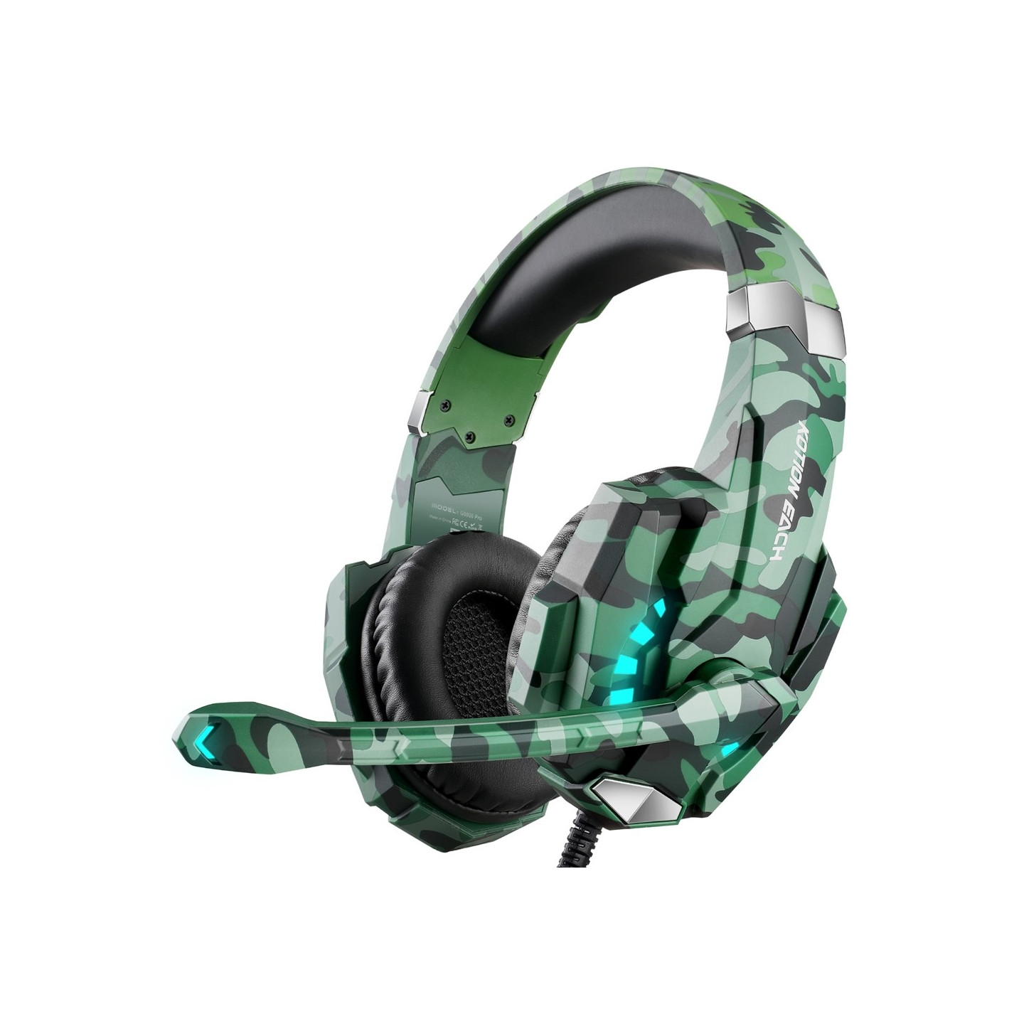 KOTION Gaming Headset LED Kablede Hovedtelefoner med Mikrofon Camouflage LED