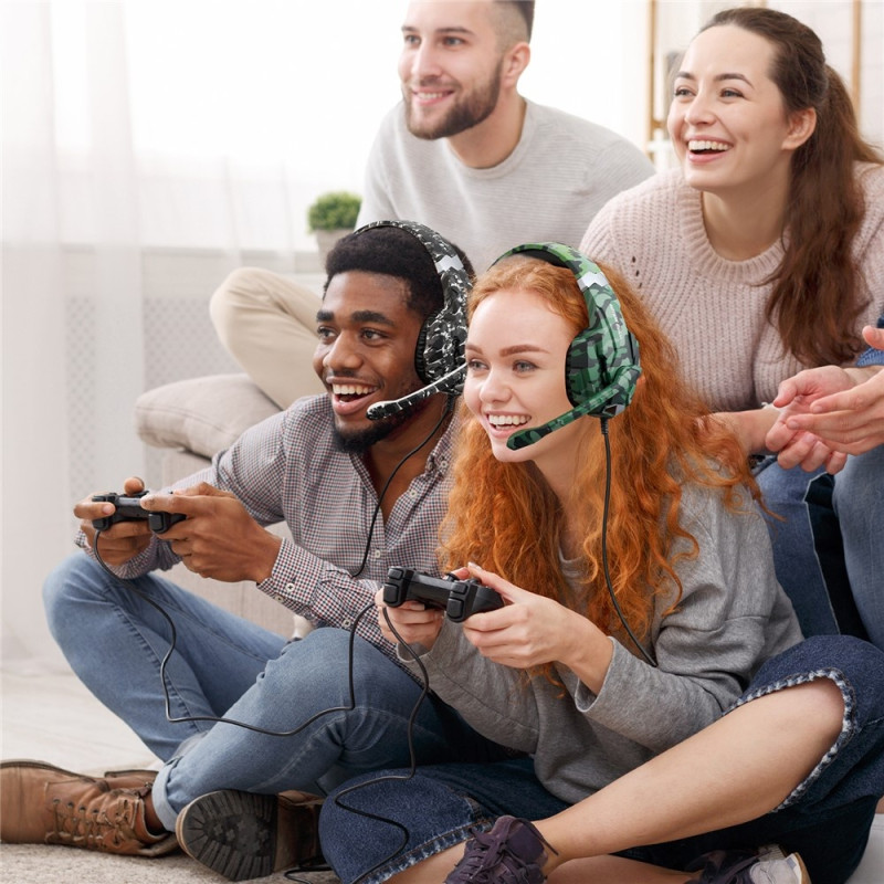 KOTION Pelikuulokkeet LED Langalliset Kuulokkeet Mikrofonilla Naamiointi LED