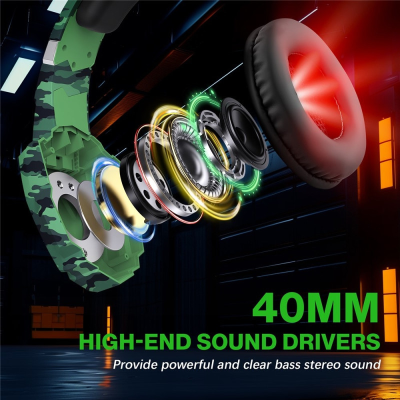 KOTION Gaming Headset LED Wired Headphones with Microphone Camouflage LED