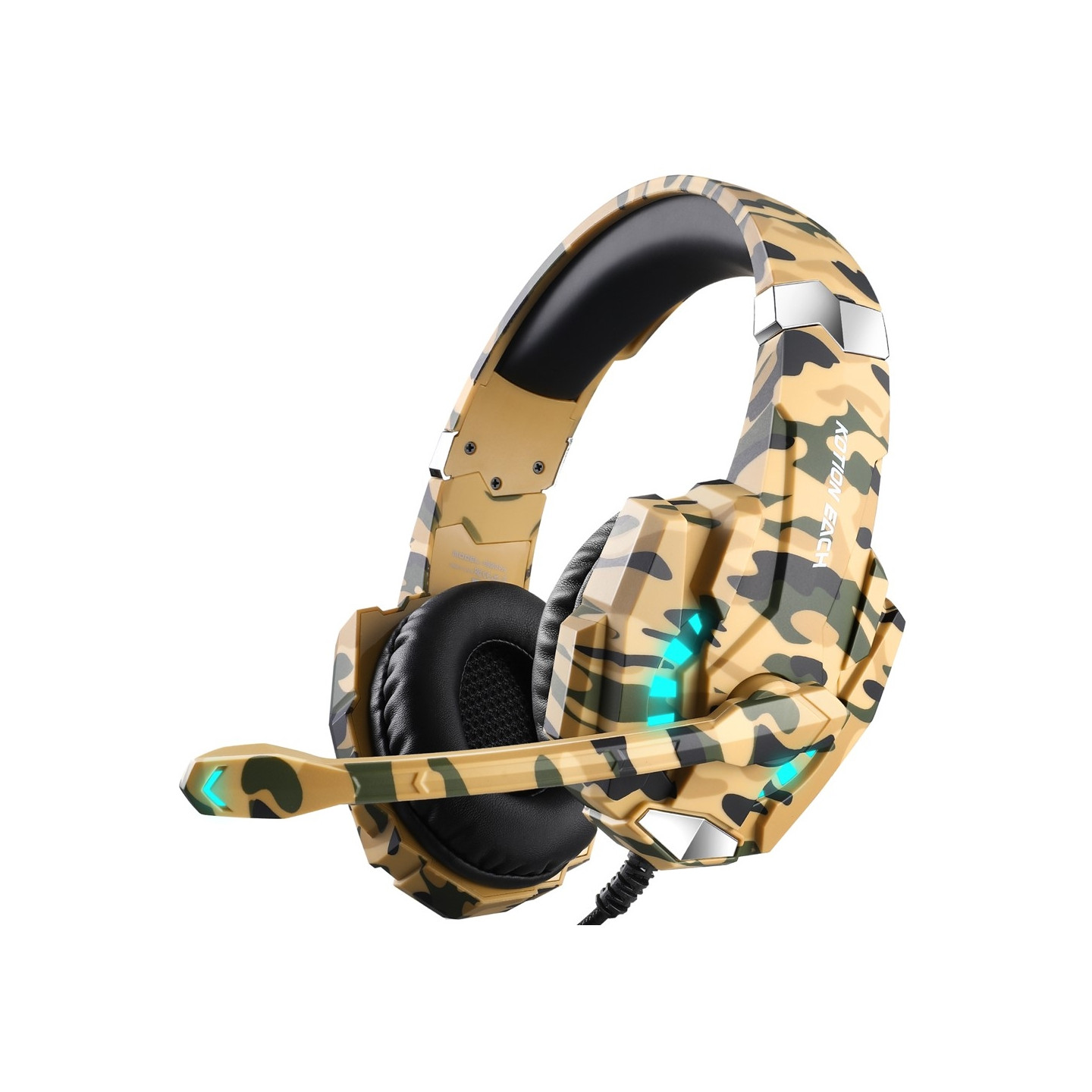 KOTION Gaming Headset LED Kablede Hodetelefoner med Mikrofon Kamuflasje LED - Gul