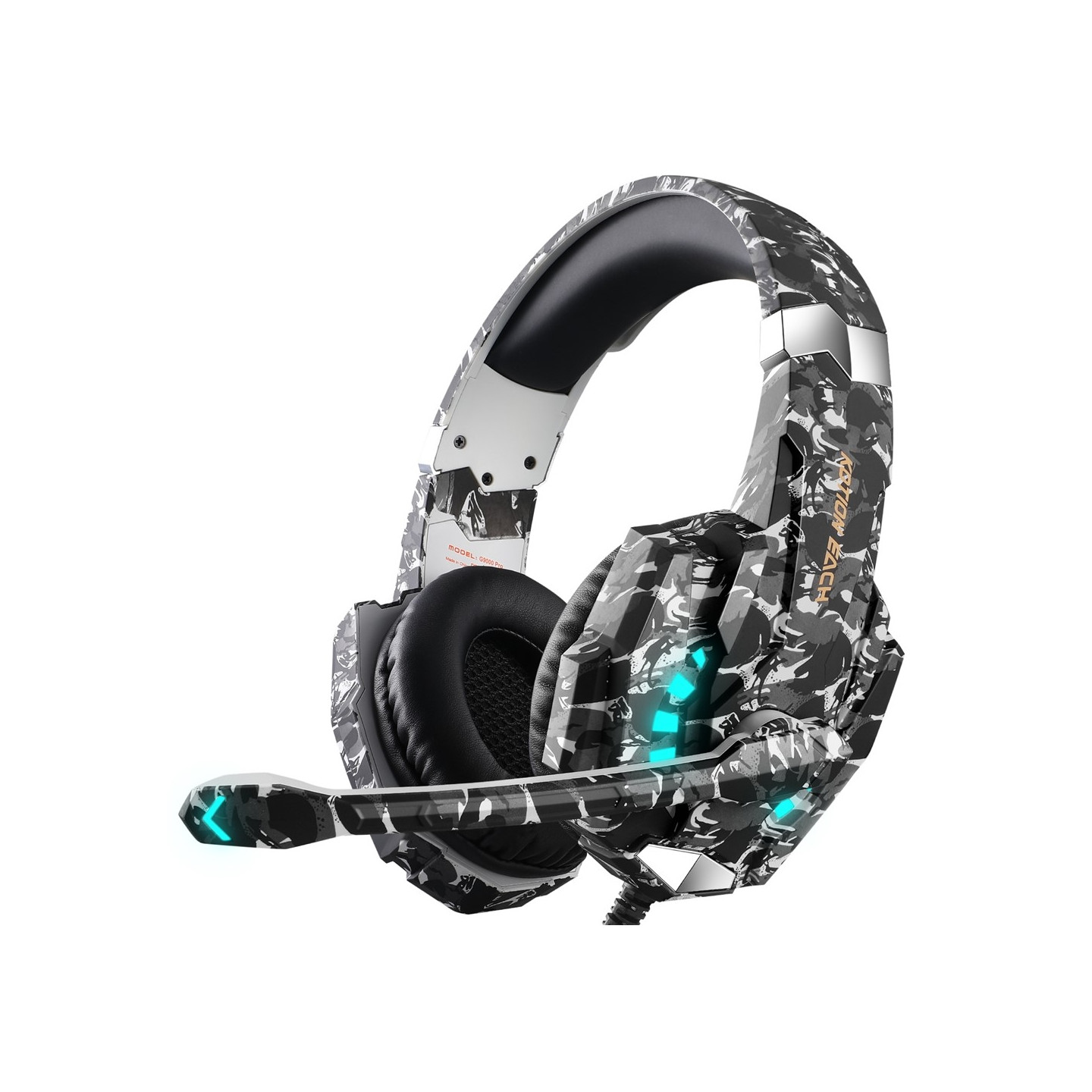KOTION Gaming Headset LED Kablede Hovedtelefoner med Mikrofon Camouflage LED - Grå