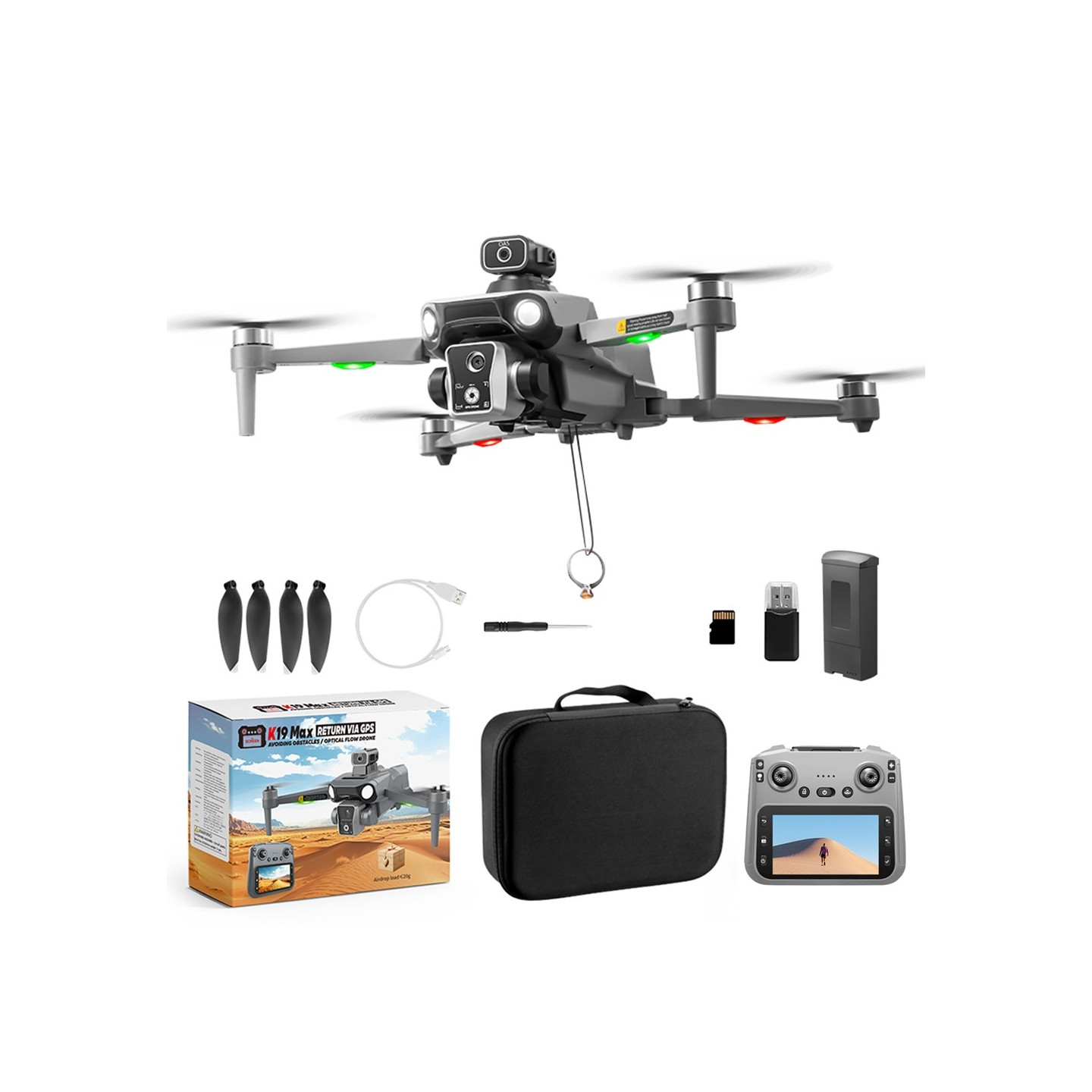 XKJ K19 Drone Drone Airdrop GPS Dobbeltkamera Luftfotografering Hjemrejse