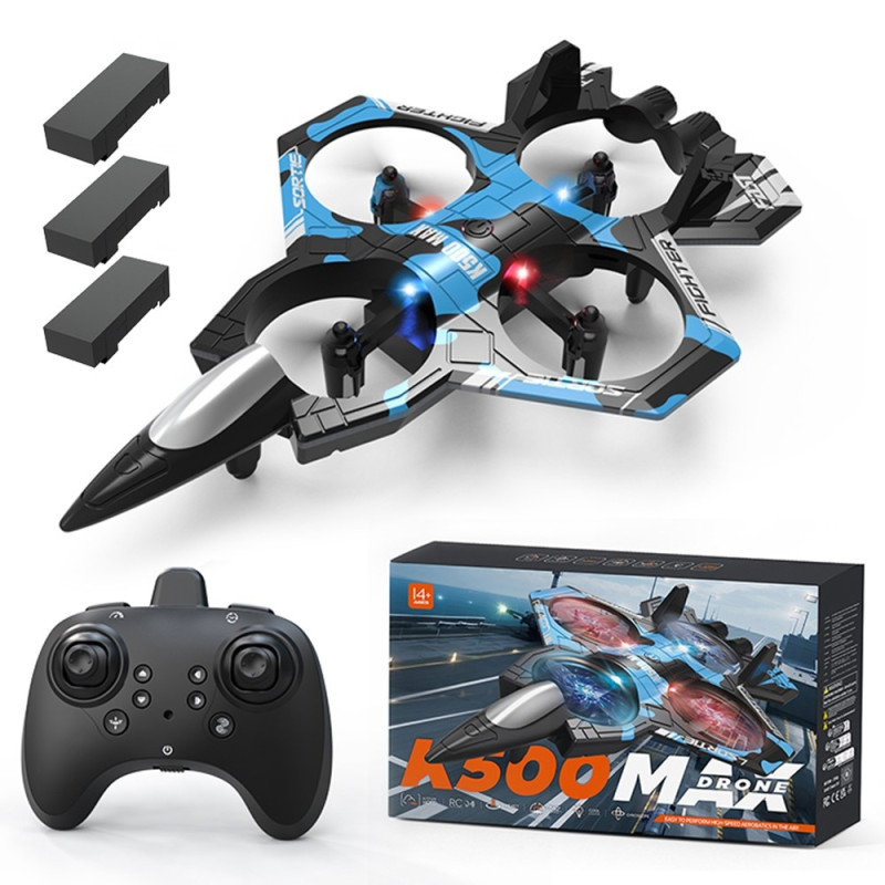 K500 MAX RC Quadcopter Drone med 3 batterier, høydeholdende stuntfly