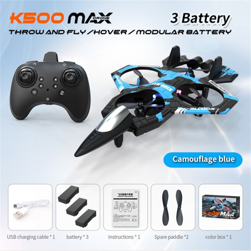 K500 MAX RC Quadcopter Drone med 3 batterier, høydeholdende stuntfly