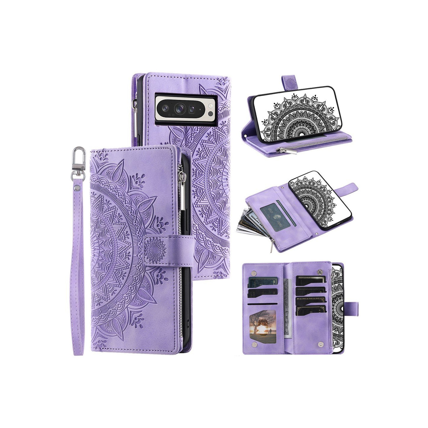 Til Google Pixel 10 Pro XL tegnebogscover Cover Shell Mandala Blomstermønster