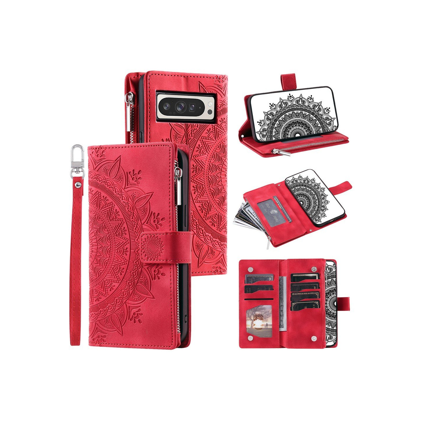 For Google Pixel 10 Pro XL Wallet Case Cover Shell Mandala Flower Pattern