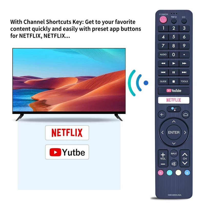 TV fjernbetjening Erstatning til erstatning for GB346WJSA til Sharp TV-stemmefunktion