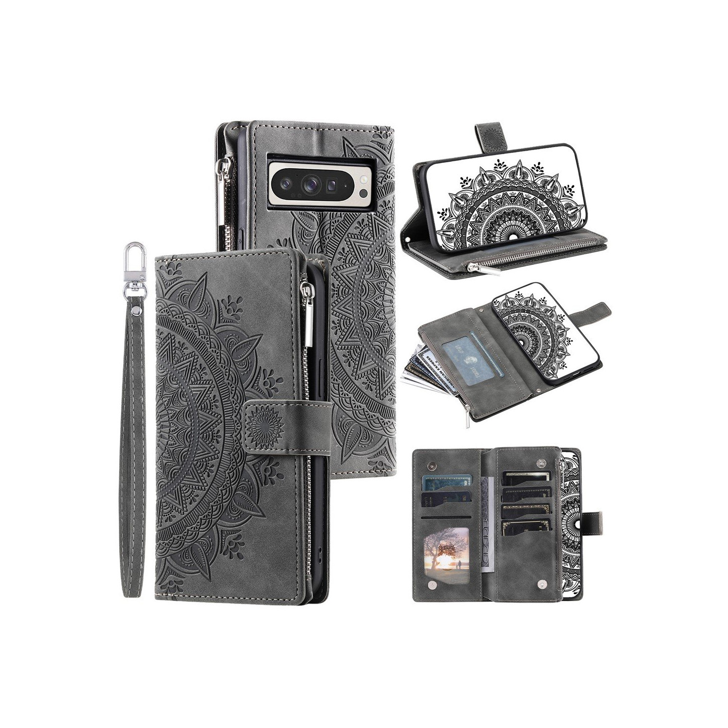 Til Google Pixel 10 Pro XL tegnebogscover Cover Shell Mandala Blomstermønster