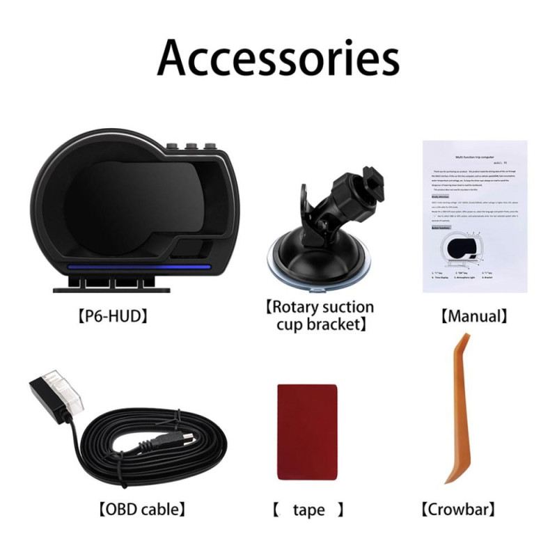 Bil HUD Speedometer OBD2+GPS - måler med overhastighed, omdrejningsalarm