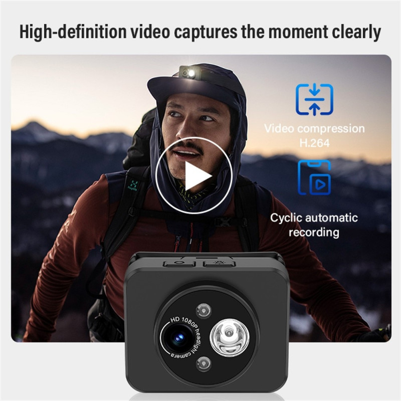HD Hodemontert Kamera Sport 1080P Videoopptak LED Frontlykt + 32GB Kort