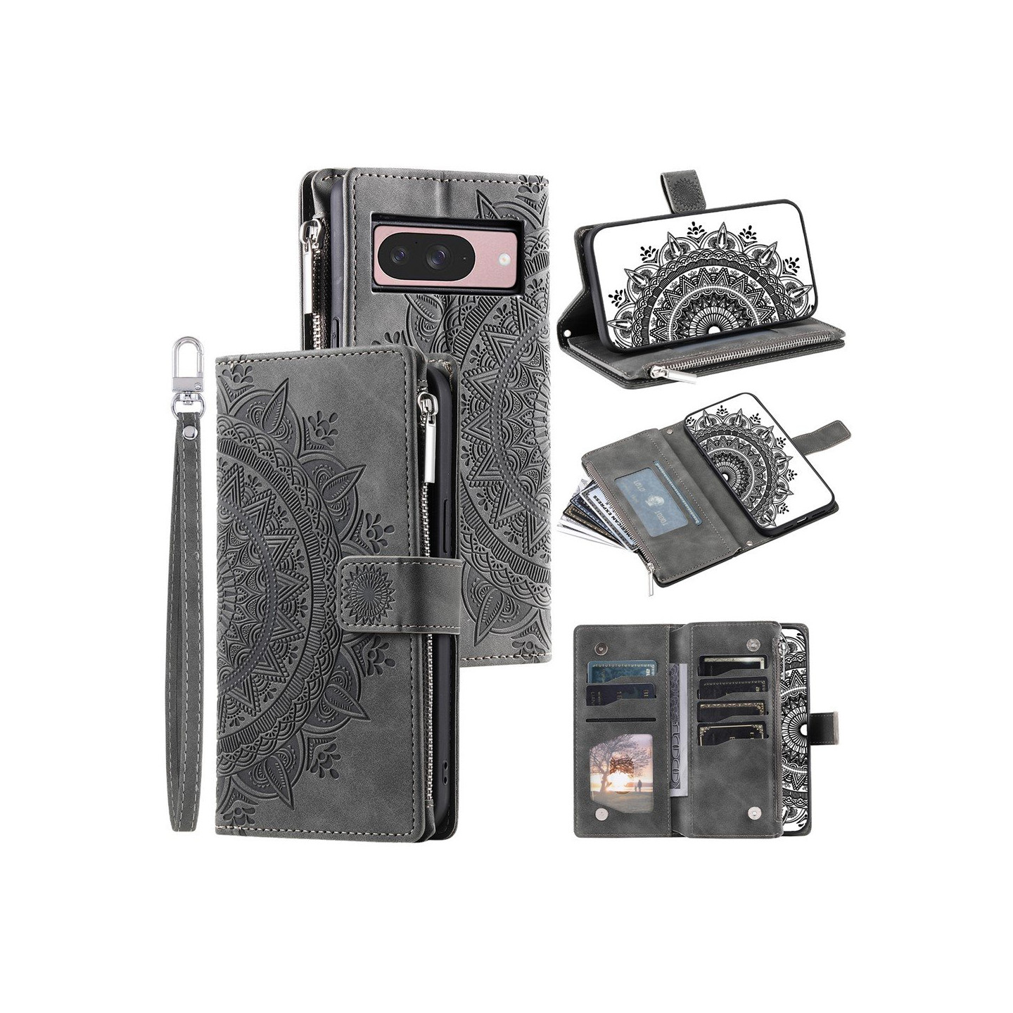 For Google Pixel 10 Pro / 10 / 9 Pro / 9  Lommebok Deksel Shell Mandala Blomstermønster