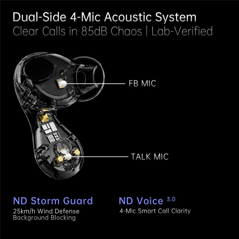 Pulsar Bluetooth headset dynamiske driver in-ear hovedtelefoner 4 mikrofoner - Mørkegrå