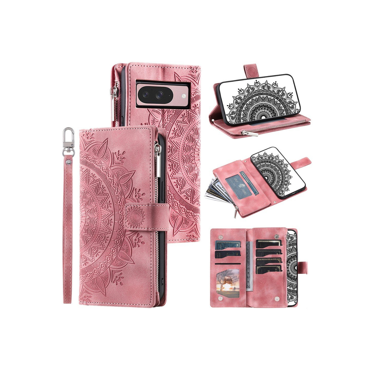 Til Google Pixel 10 Pro / 10 / 9 Pro / 9 tegnebogscover Cover Shell Mandala Blomstermønster