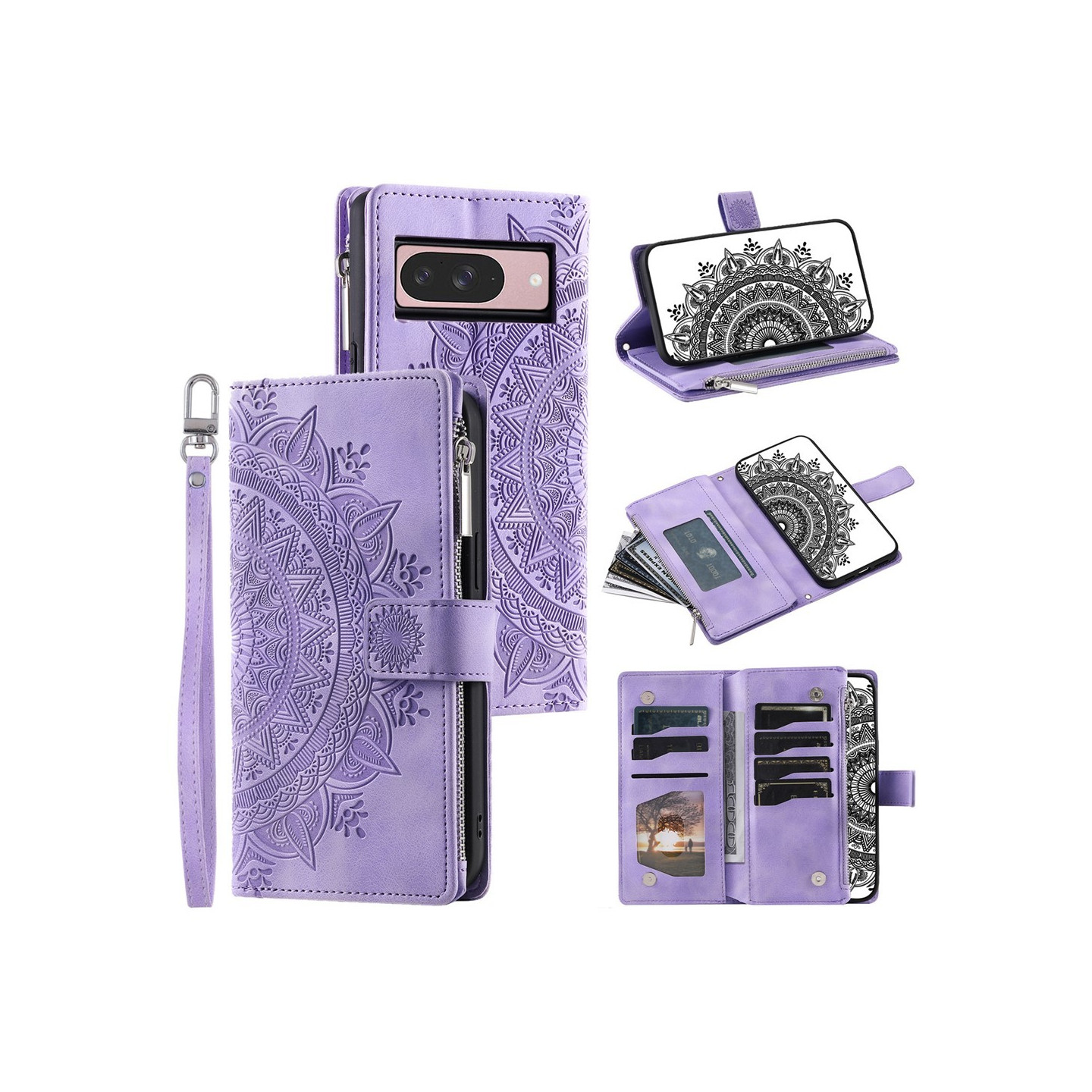 For Google Pixel 10 Pro / 10 / 9 Pro / 9  Lommebok Deksel Shell Mandala Blomstermønster