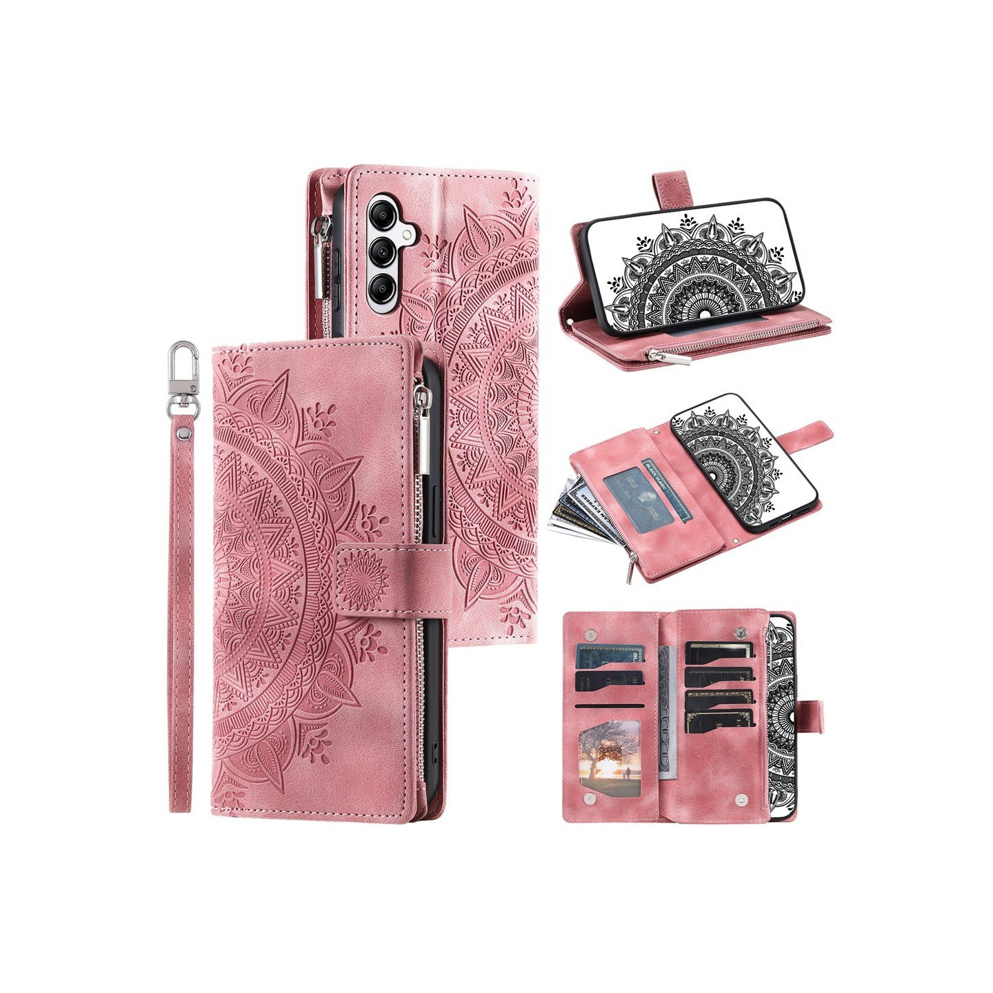 Samsung Galaxy A17 / A26 -lompakkokotelon kuoren kuoren Mandala-kukkakuvio