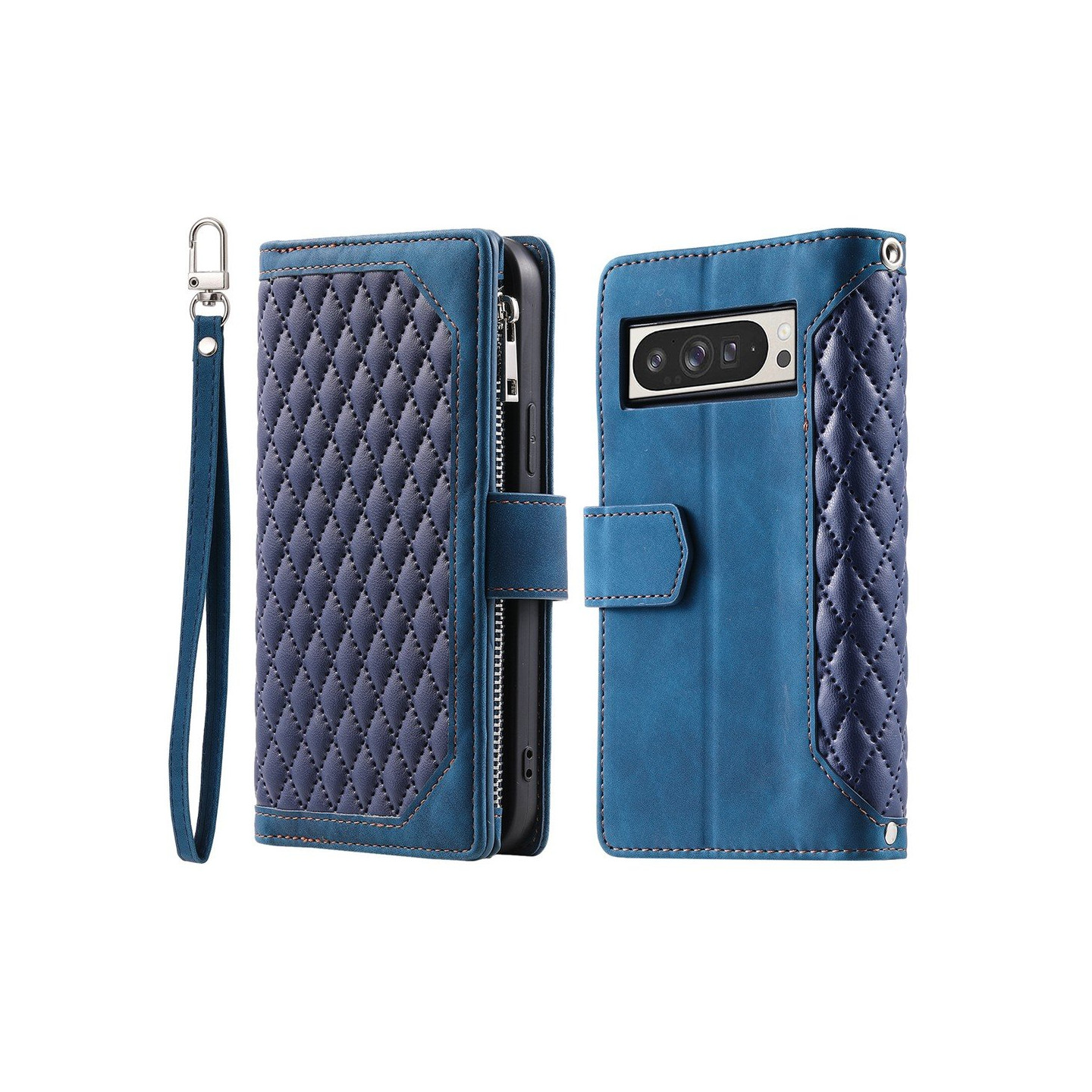 Google Pixel 10 Pro XL Zipper Wallet Case Rhombus Stitching Line Puhelinsuojus