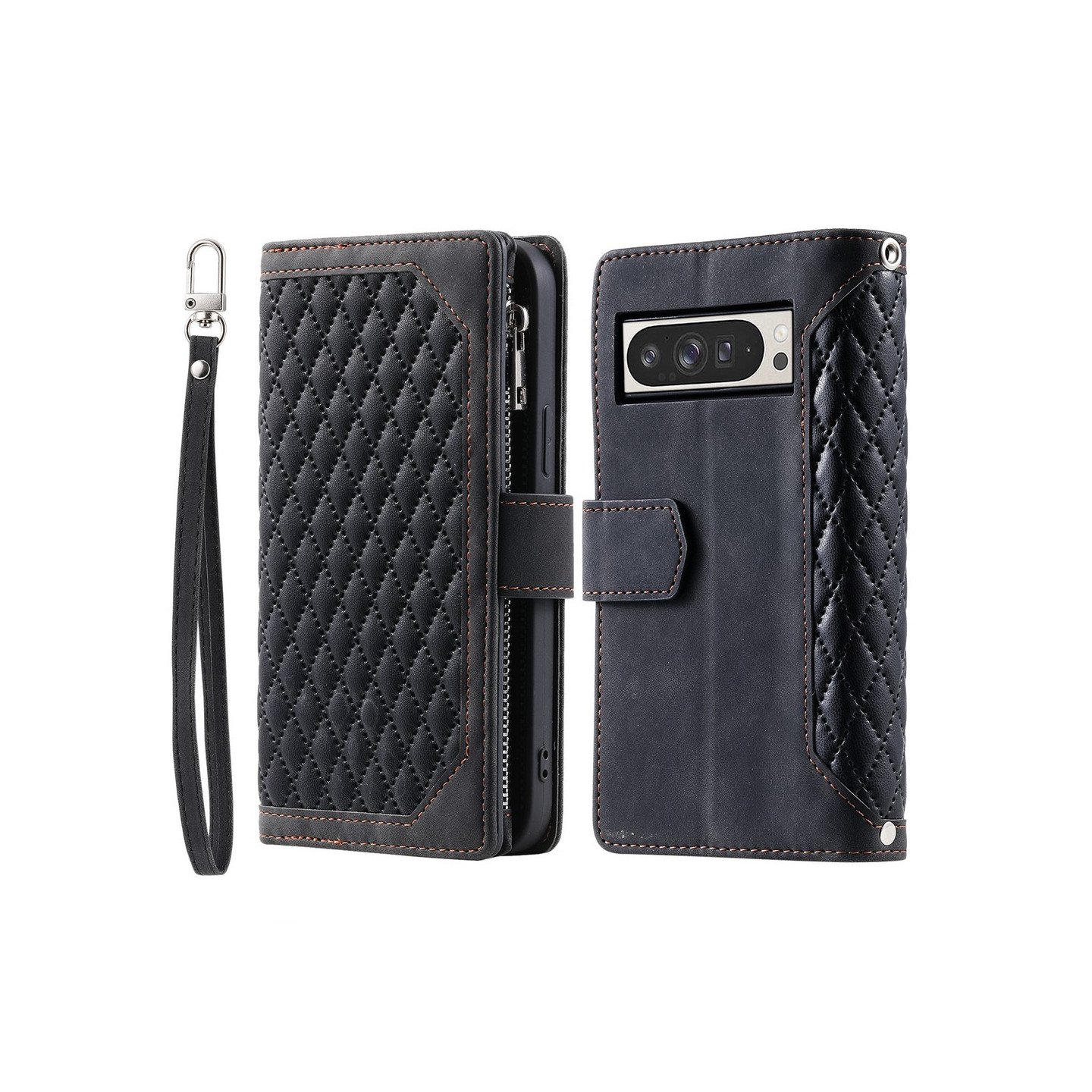För Google Pixel 10 Pro XL Zipper Wallet Case Rhombus Telefonfodral
