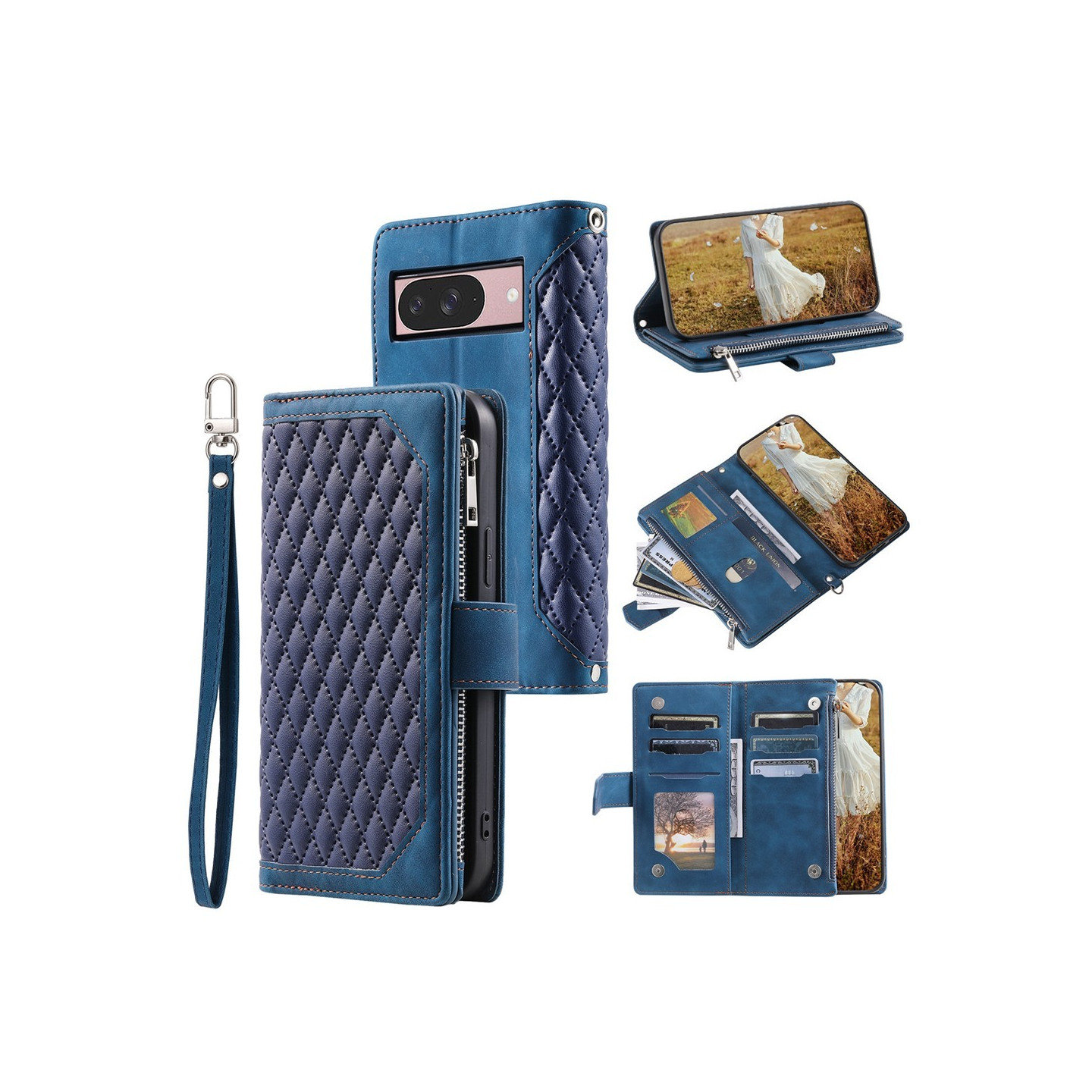 For Google Pixel 10 Pro / 10 / 9 Pro / 9 Zipper Wallet Case Rhombus Phone Cover