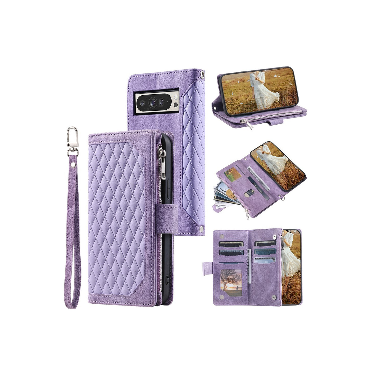 For Google Pixel 10 Pro XL Zipper Wallet Case Rhombus Phone Cover