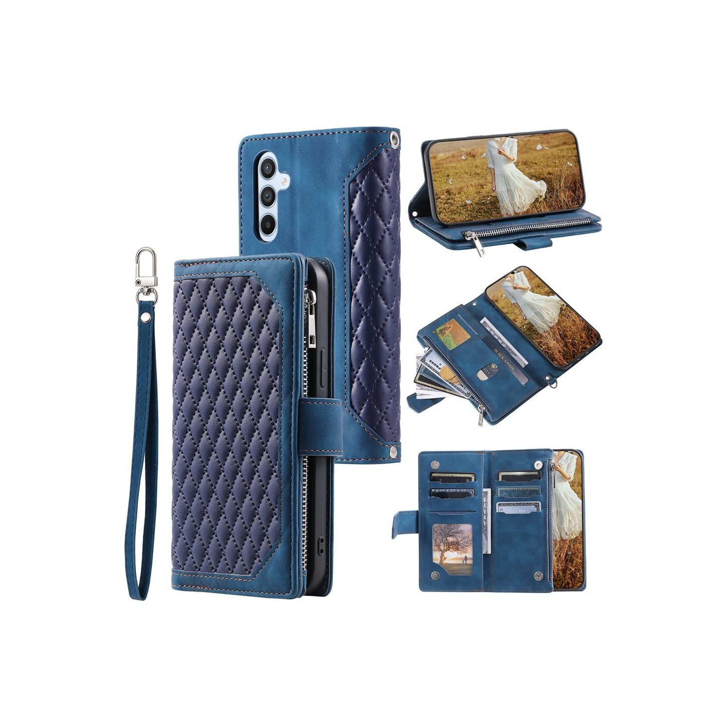 Til Samsung Galaxy A17 5G / A26 5G Lommebok-deksel med glidelås Rhombus Stitching Line Telefonveske