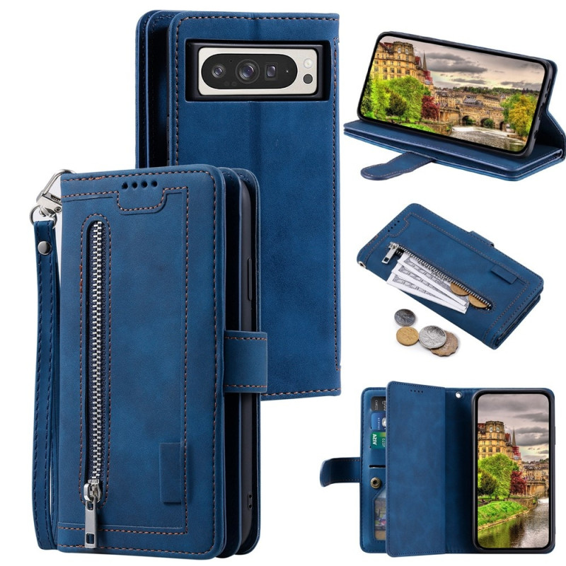 For Google Pixel 10 Pro XL / 9 Pro XL Case Zipper Pocket PU Leather Phone Cover with 9 Card Slots