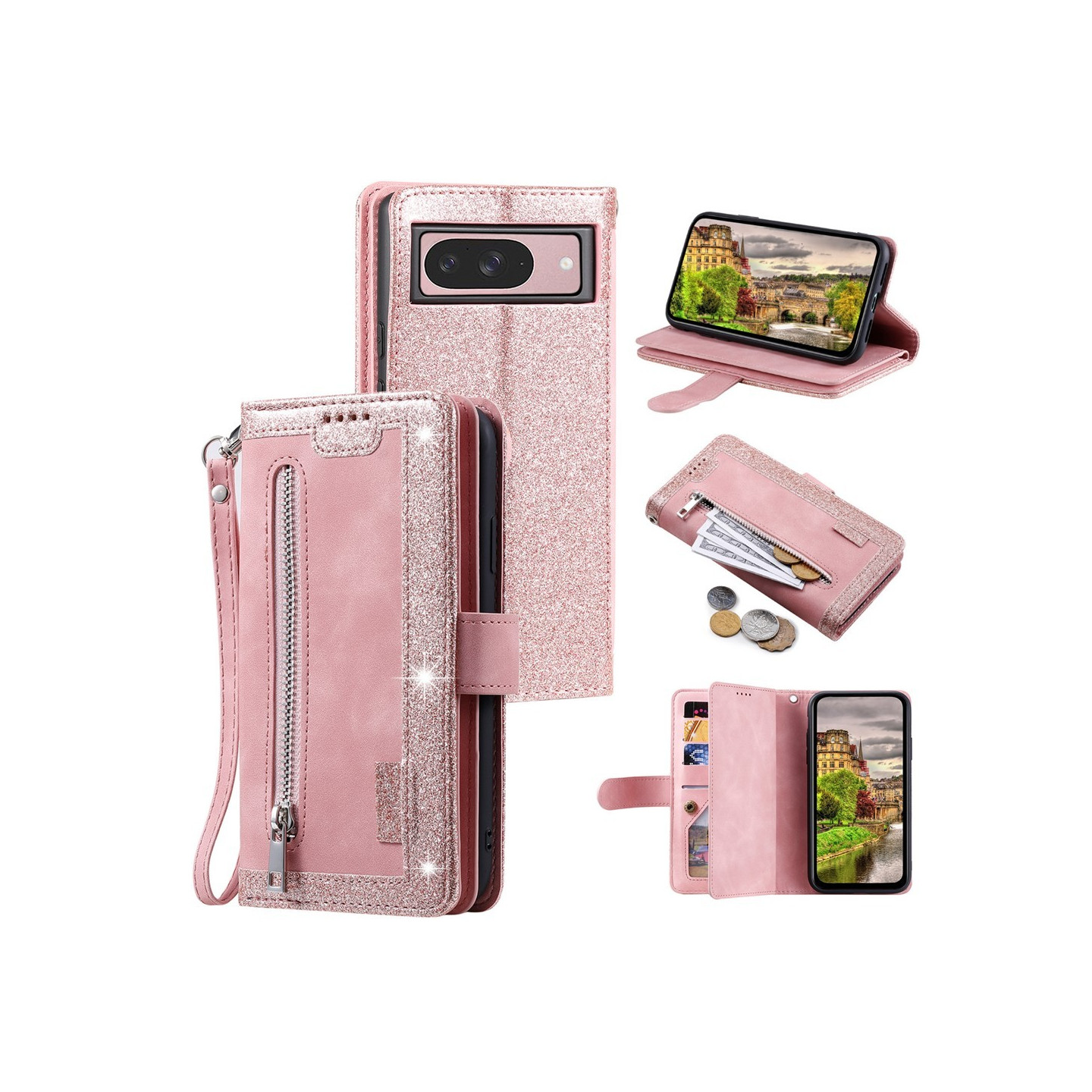 For Google Pixel 10 Pro / 10 / 9 Pro / 9 Case Zipper Pocket PU Leather Phone Cover with 9 Card Slots