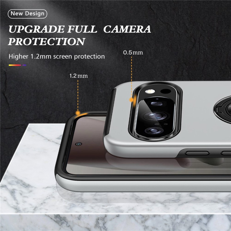 Til Google Pixel 10 Pro / Pixel 10 SkalFingerring Kickstand Hybrid Taske - Silver